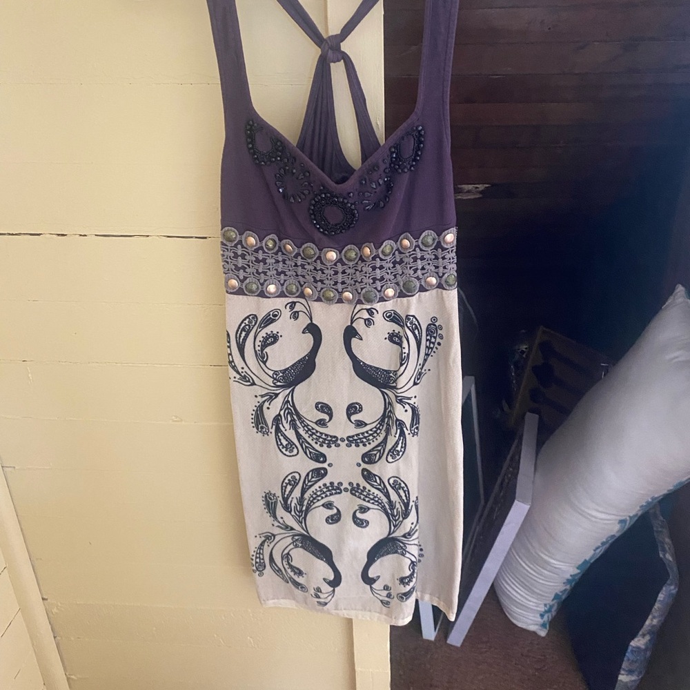 Free People Purple and Cream Embellished Tank Top